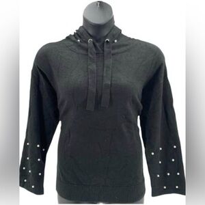 Attitudes by Renee Pearl Embellished Hoodie Black - Regular Sz M